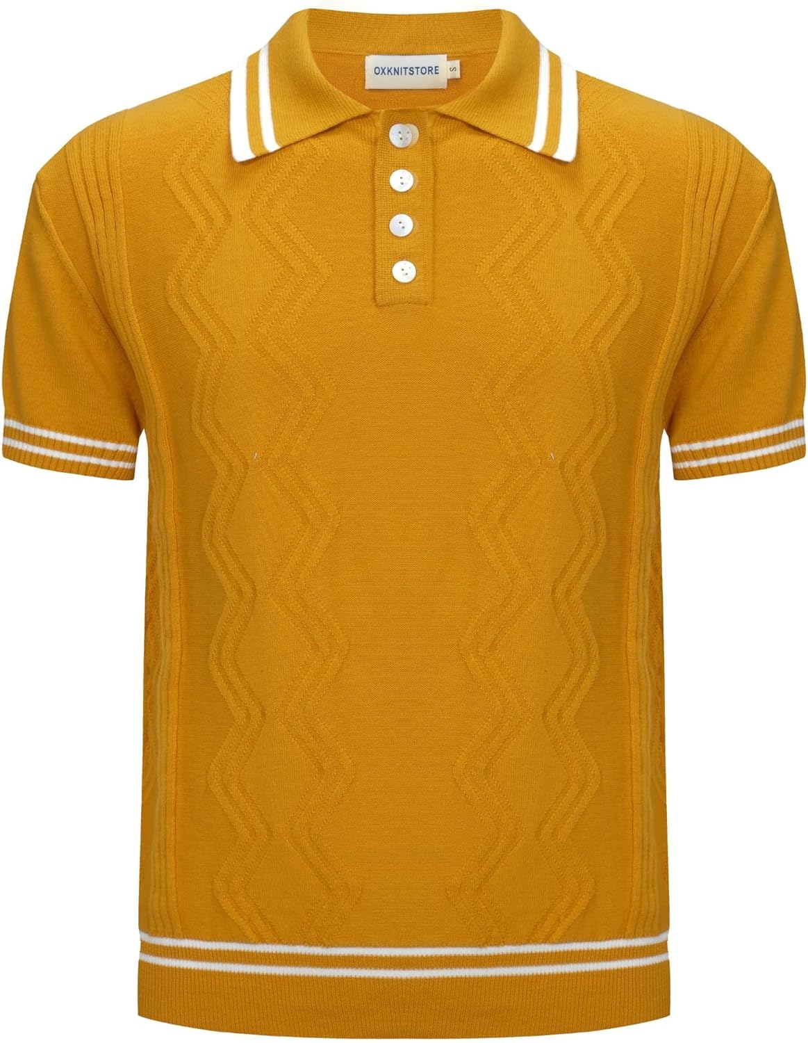 OXKNIT Men’s Knitted Vintage Polo Shirt, 1960s Mod Style Retro Polo Textures Shirt with Double Line Neck