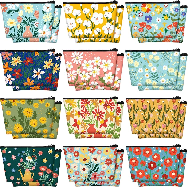 Sweetude Necessaires de Maquiagem Florais com Zíper, Pacote com 24