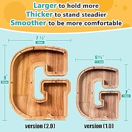 Summidate Customized Name Large Wooden Piggy Bank for Kids Boys Girls Alphabets Letter A-Z Coins Bills Money Change Bank Box Initial on Clear Cover (Laser Engraved) (Alphabet-G, Personalized-9)