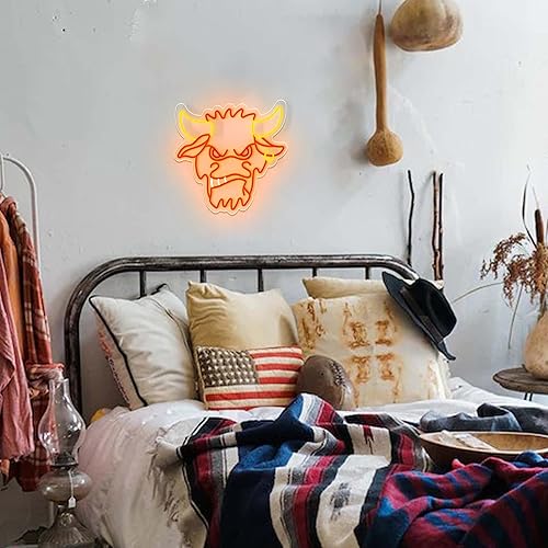 Miniatura 3 de Flybaby Letrero de neón de diablo para decoración de pared, luz de neón de vaca alimentada por USB, regulable, para dormitorio, club, bar, cueva de