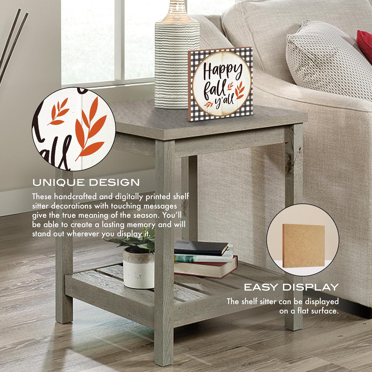 LifeSong Milestones Shelf Sitter for Fall Season Signs Inspirational Tabletop Decoration for Home Office Family Decor (Happy Fall Yall)