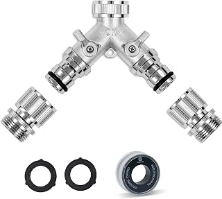 Morvat Nickel Plated Brass Garden Hose Quick Connector 2-Way Splitter- 2 in 1, Quick Disconnect Water Hose Fittings+ Garden Hose Splitter, Faucet Adapter, Hose Spigot Adapter with 2 Valves, 2 Washers