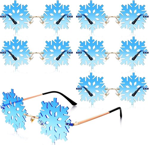 Kanayu 6 pares de gafas de sol con forma de copo de nieve de Navidad, gafas de sol sin montura de moda, lindos anteojos huecos para fiesta,