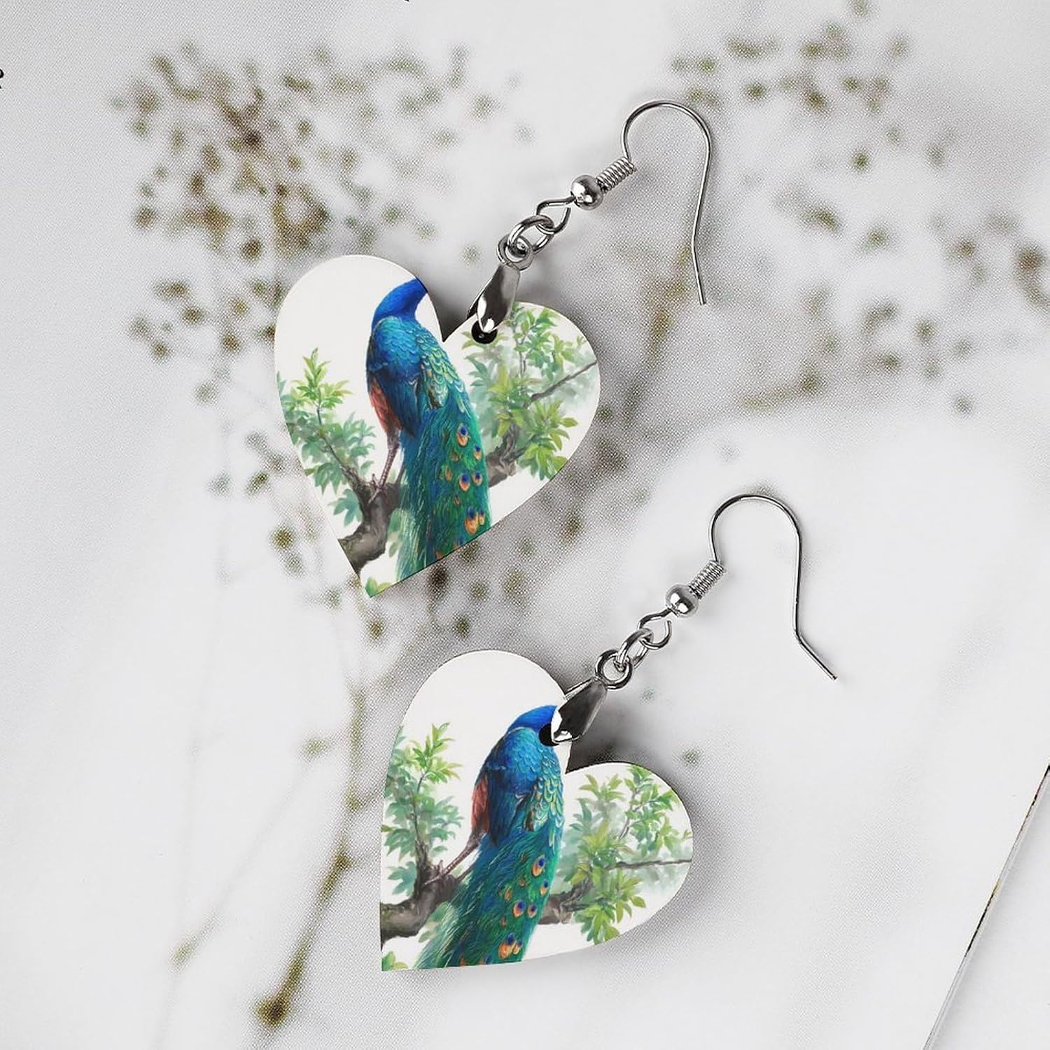 Peacock Standing on A Branch Women's Wooden Pendant Earrings Dangle Jewelry Fashion Accessories for Party - Image 3