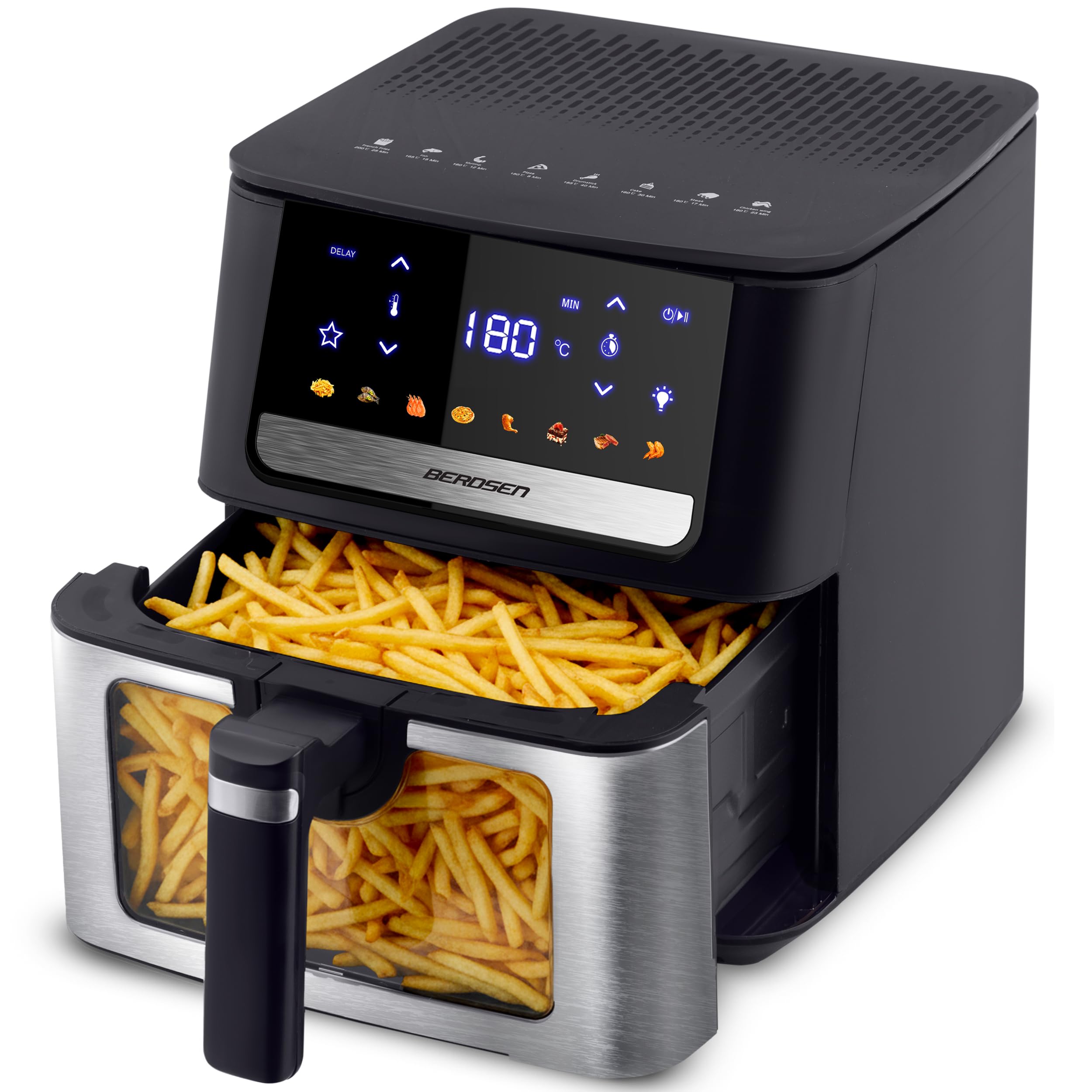 Berdsen Friggitrice ad aria calda XL, 6,5 l, con finestra e touchscreen, 1700 W, 8 programmi, lavabile in lavastoviglie