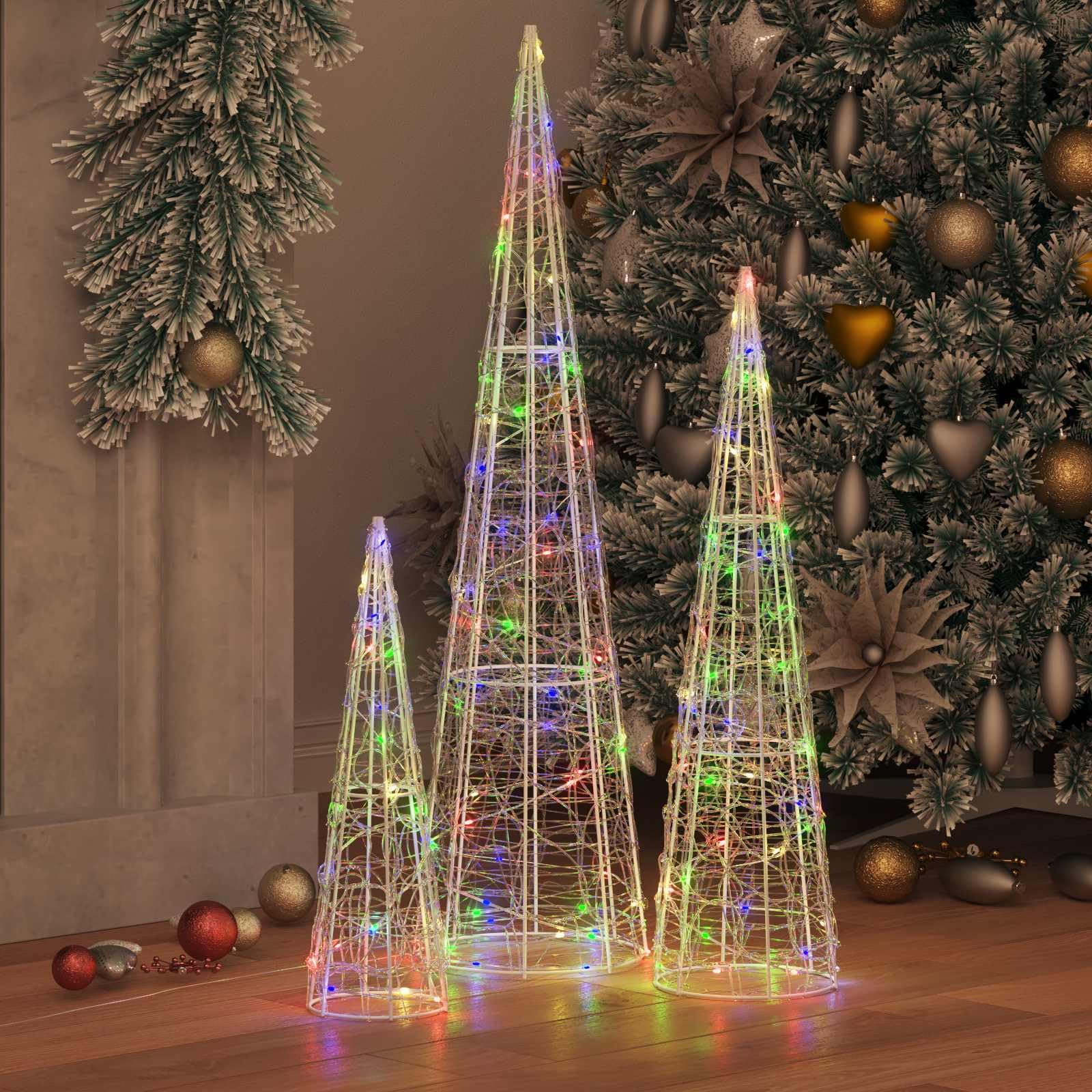 Zestaw choinek, 3 sztuki, wielokolorowe, z akrylu, 20 x 20 x 80 cm, z 90 diodami LED, zasilanie USB, odporne na warunki atmosferyczne, do użytku wewnątrz i na zewnątrz, świąteczna dekoracja