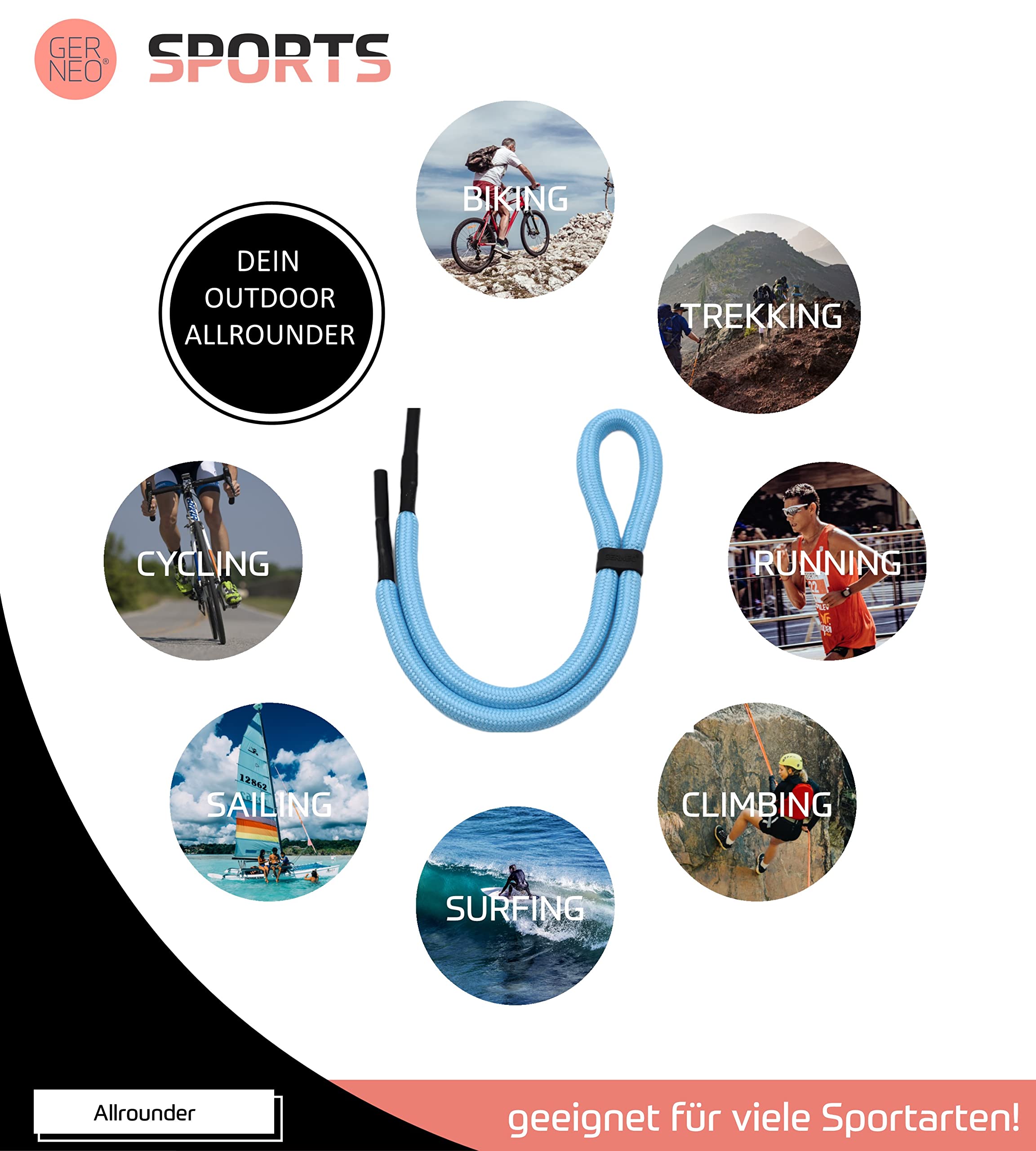 ORIGINAL – schwimmfähiges Sport Brillenband Neopren – leuchtet im Dunkeln – verstellbar mit Kabelzug – wasserfestes Sportbrillenband & fester Halt für Wassersport