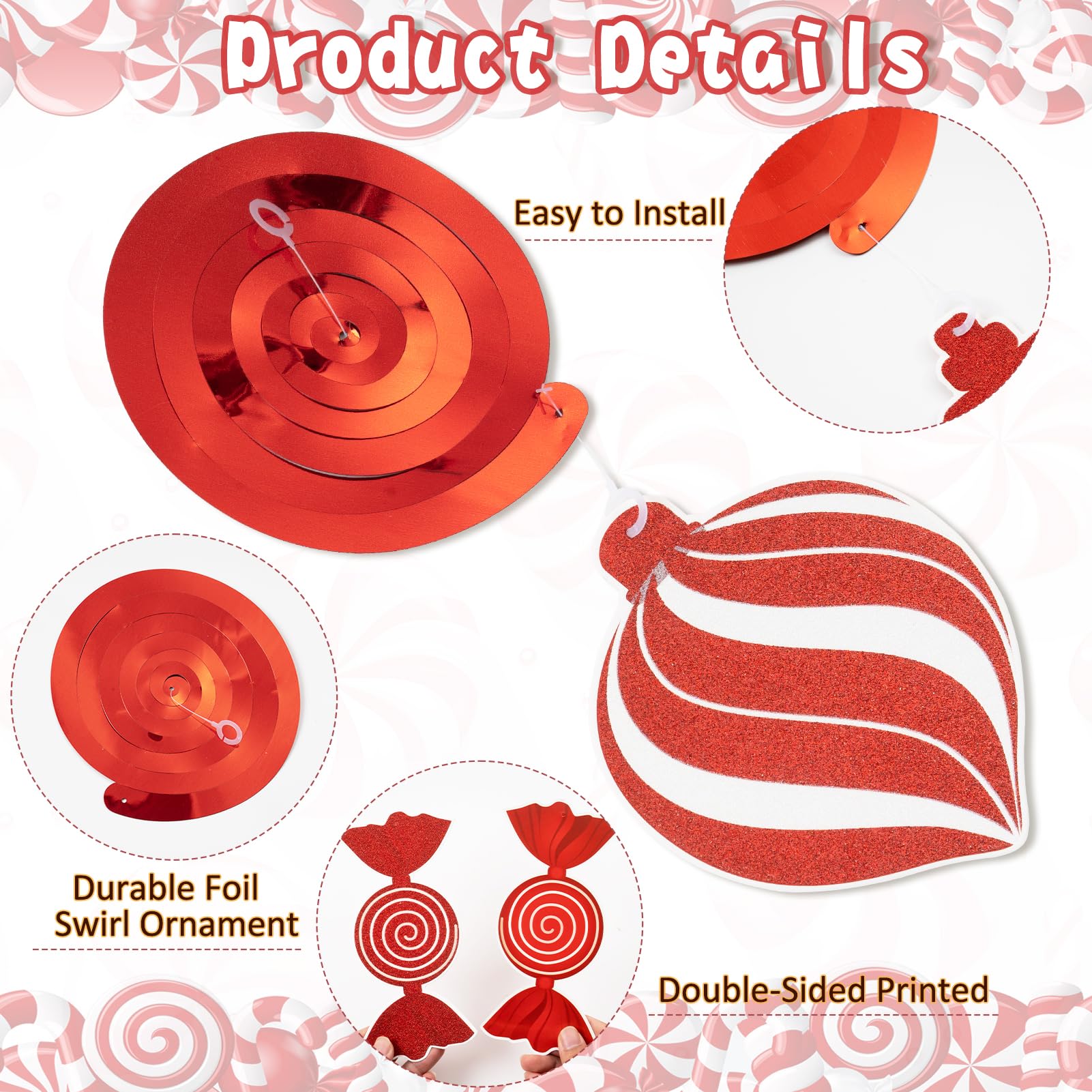 Decoraciones de Navidad para el hogar, 36 piezas de decoraciones colgantes de caramelo, dulces de Navidad, remolinos colgantes de techo para árbol, hogar, decoración de vacaciones de invierno,