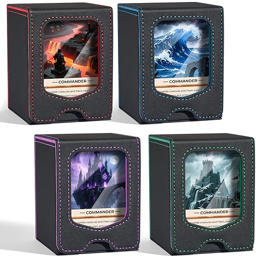 4 Pack Deck Box Compatible with MTG Commander, (patent Pending) Magnetic Trading Card Storage Box with Commander, Fits 100 Double-Sleeved Cards, Card Box Compatible with Magic the Gathering