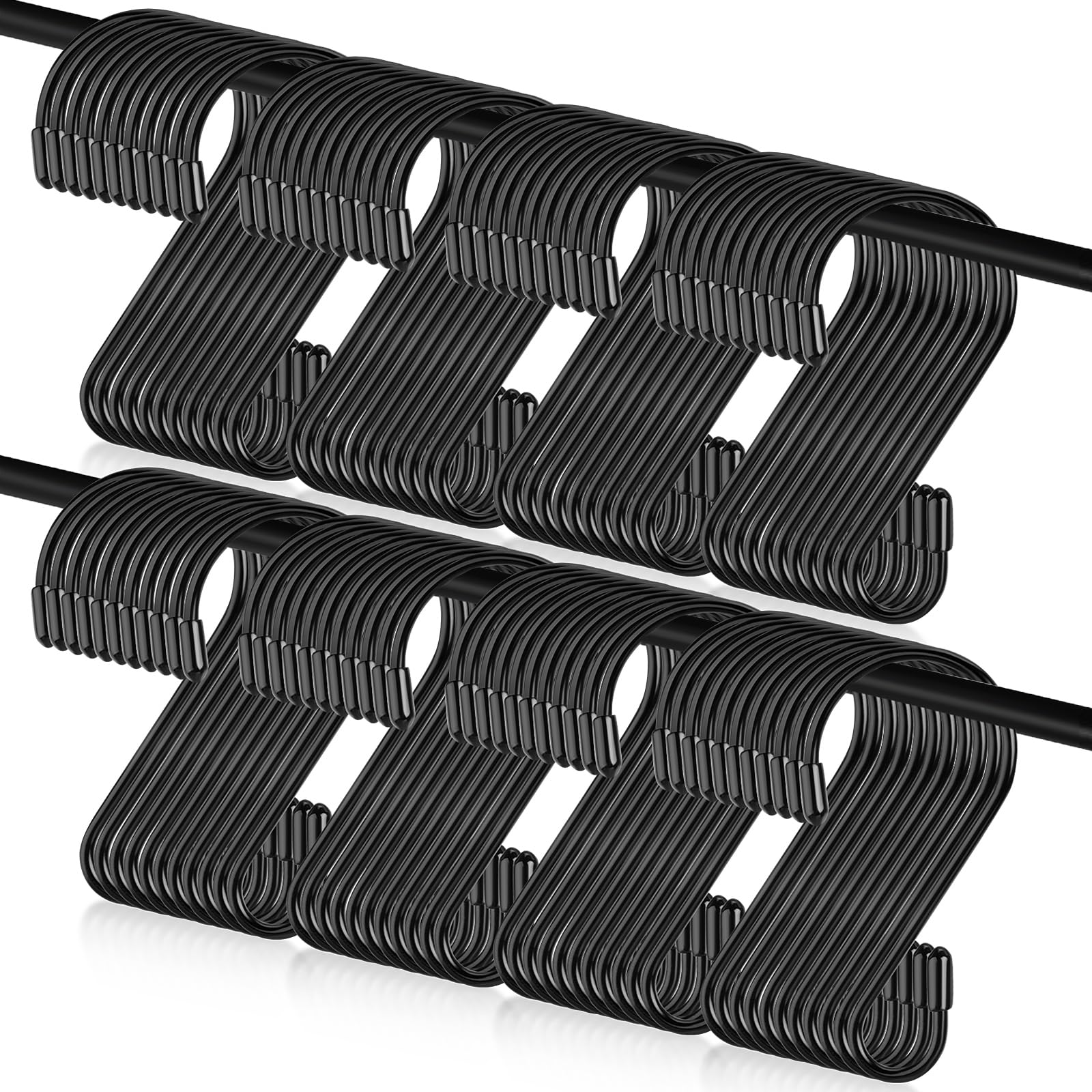 Hotop Ganchos de acero inoxidable en forma de S de 3.15 pulgadas, ganchos de metal para colgar cortinas, sartenes, tazas, plantas, bolsos, jeans, toallas (negro, 100 piezas)