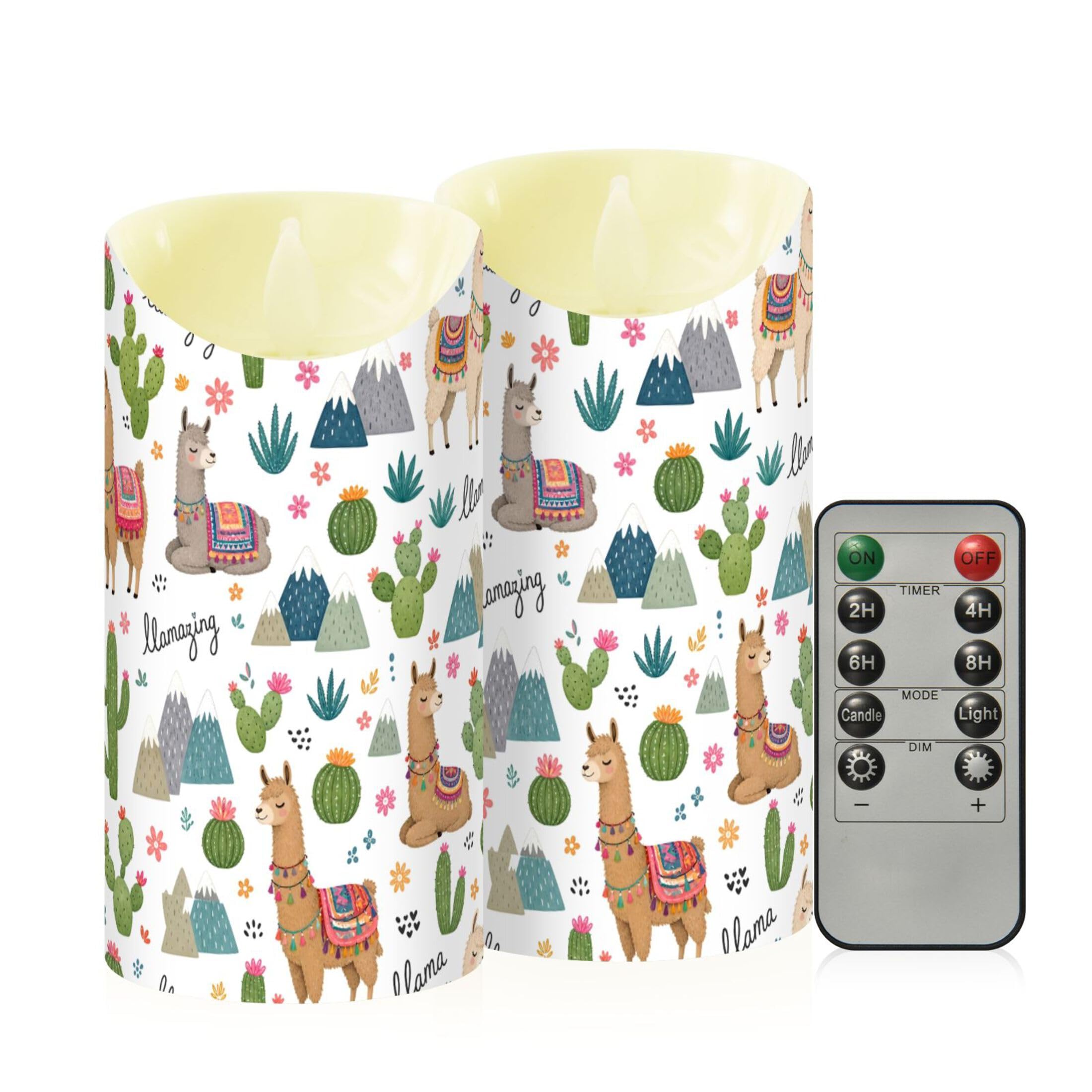 Fuauuyl Alpaca LED Flameless Candles Flickering Plastic Pillar Candles Battery Operated Votive Candle with Remote Control and Timer, Home Decoration 2 Pack