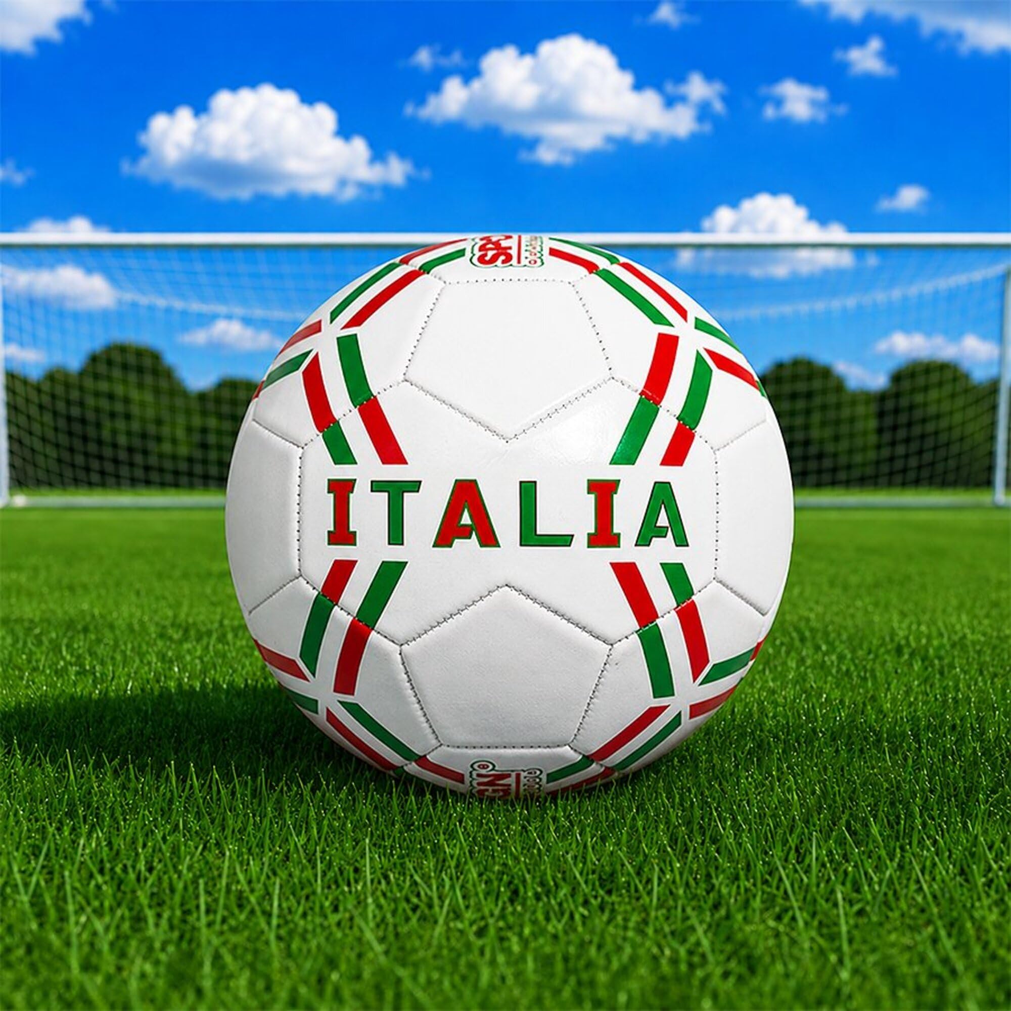 Sport Design: Pallone da calcio - Italia - Internazionale Country Team Design: Bianco-Verde-Rosso Italia, Cucito 32 Pannelli, Ufficiale Misura 5, Pelle Sintetica