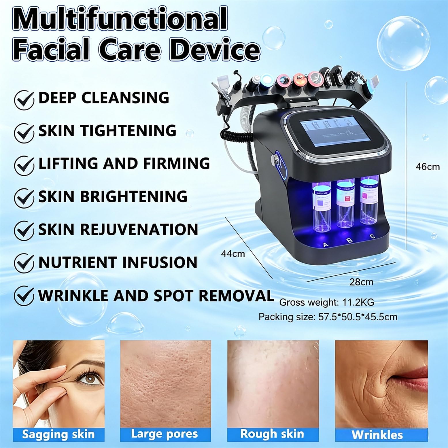 Máquina De Hidro-Facial Agua Y Oxígeno 10 En 1 con 10 Cabezales