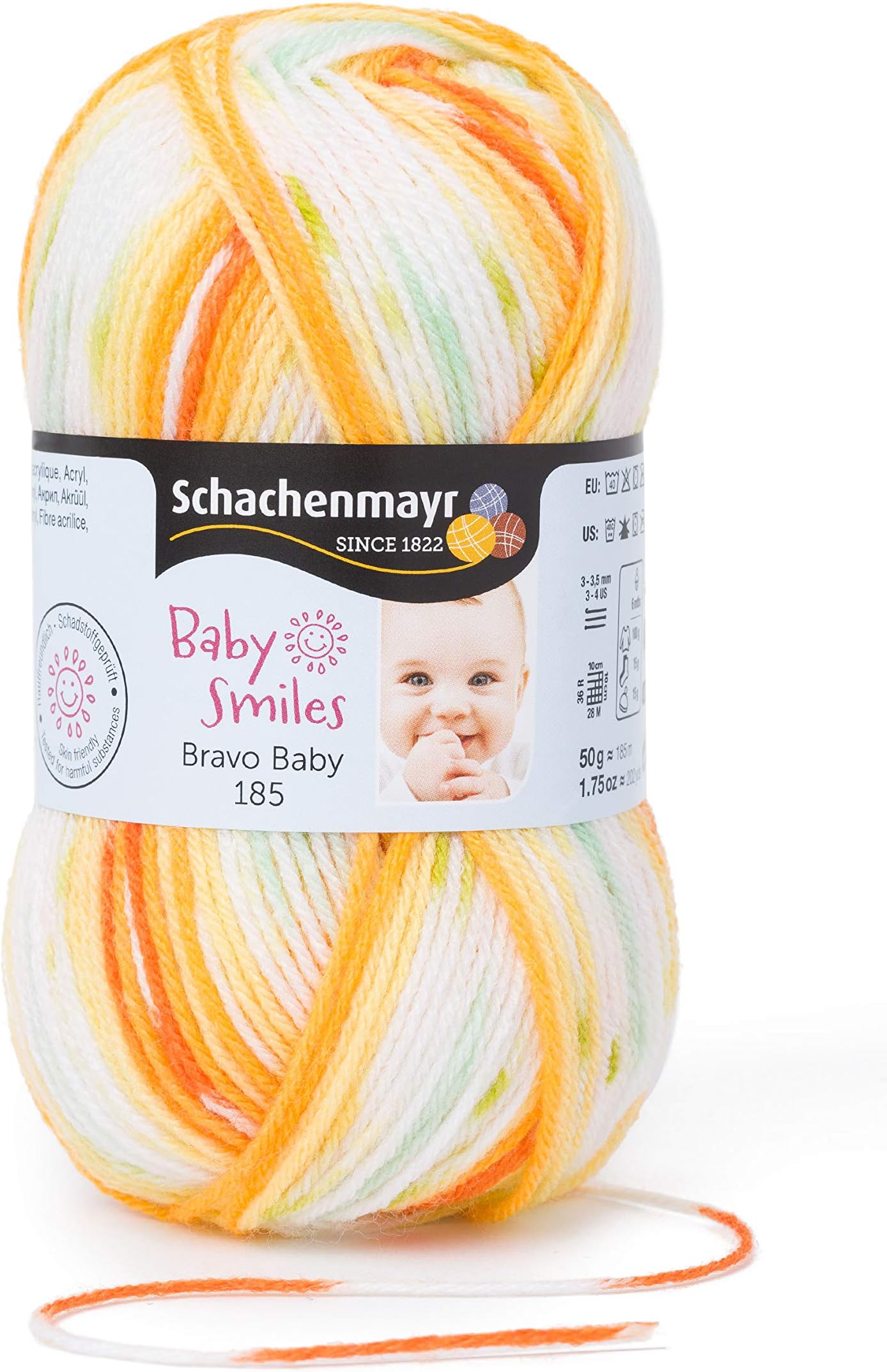SchachenmayrBravo Baby 185 hand knitting yarn, crochet yarn, baby yarn, 9801212, 100% Polyacrylic, Leonie Color, 6 x 12 x 6 cm