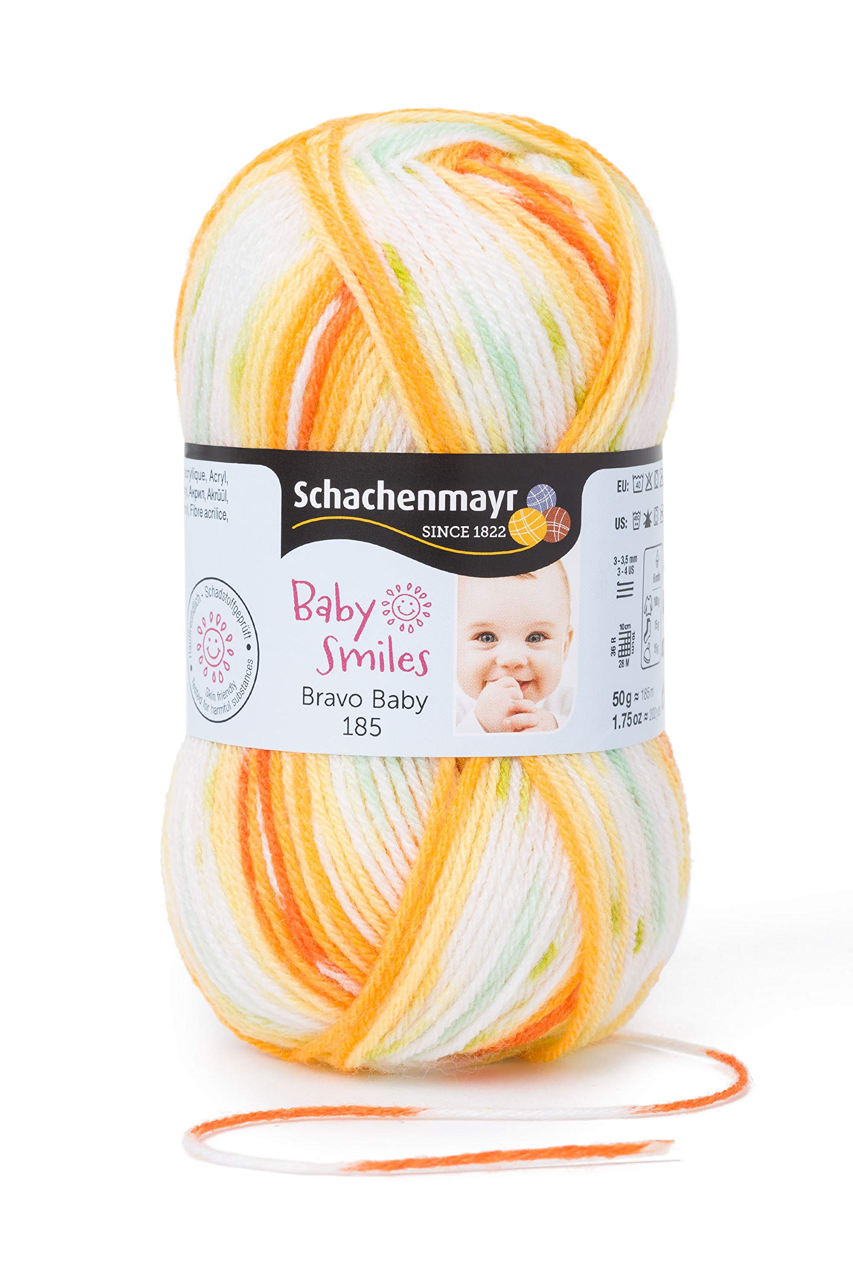 SchachenmayrBravo Baby 185 hand knitting yarn, crochet yarn, baby yarn, 9801212, 100% Polyacrylic, Leonie Color, 6 x 12 x 6 cm