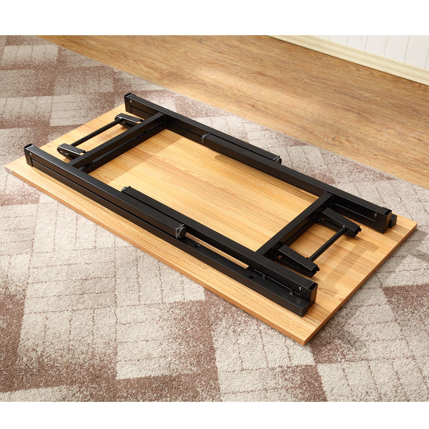 DlandHome Mesa Plegable Mesa de Ordenador Escritorio de Oficina 100x60cm Mesa de Estudio Puesto de Trabajo Mesas de Recepción Mesa de Formación,Teca/Negro