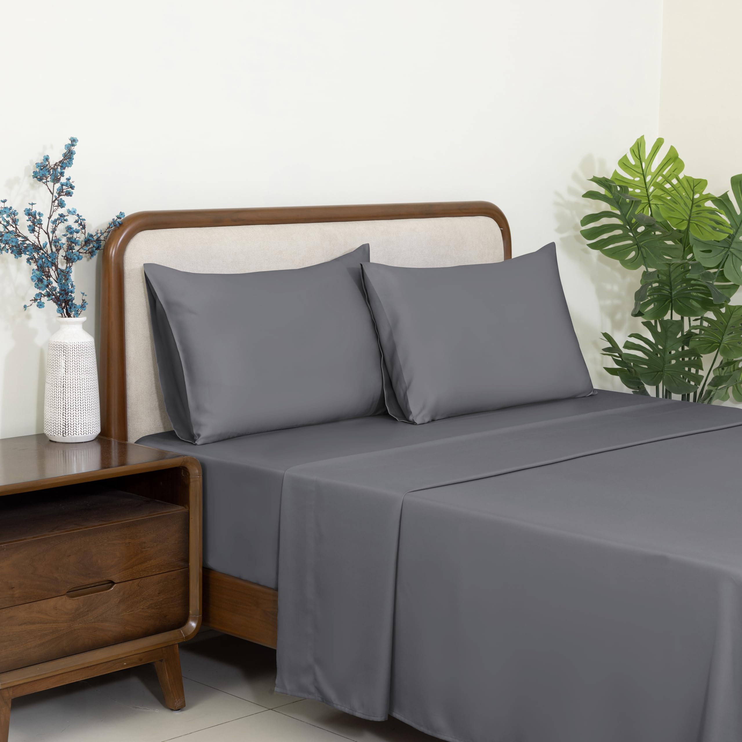 Dreamology Full Tencel Sheets,100% Tencel Lyocell Sheet Set,Eucalyptus Sheet,Soft,Peached,Non Slip & Cooling Sheets Set for Hot Sleepers,Tencel Bed Sheets,16" Deep Pocket-4 Piece Sheet Set (Grey)
