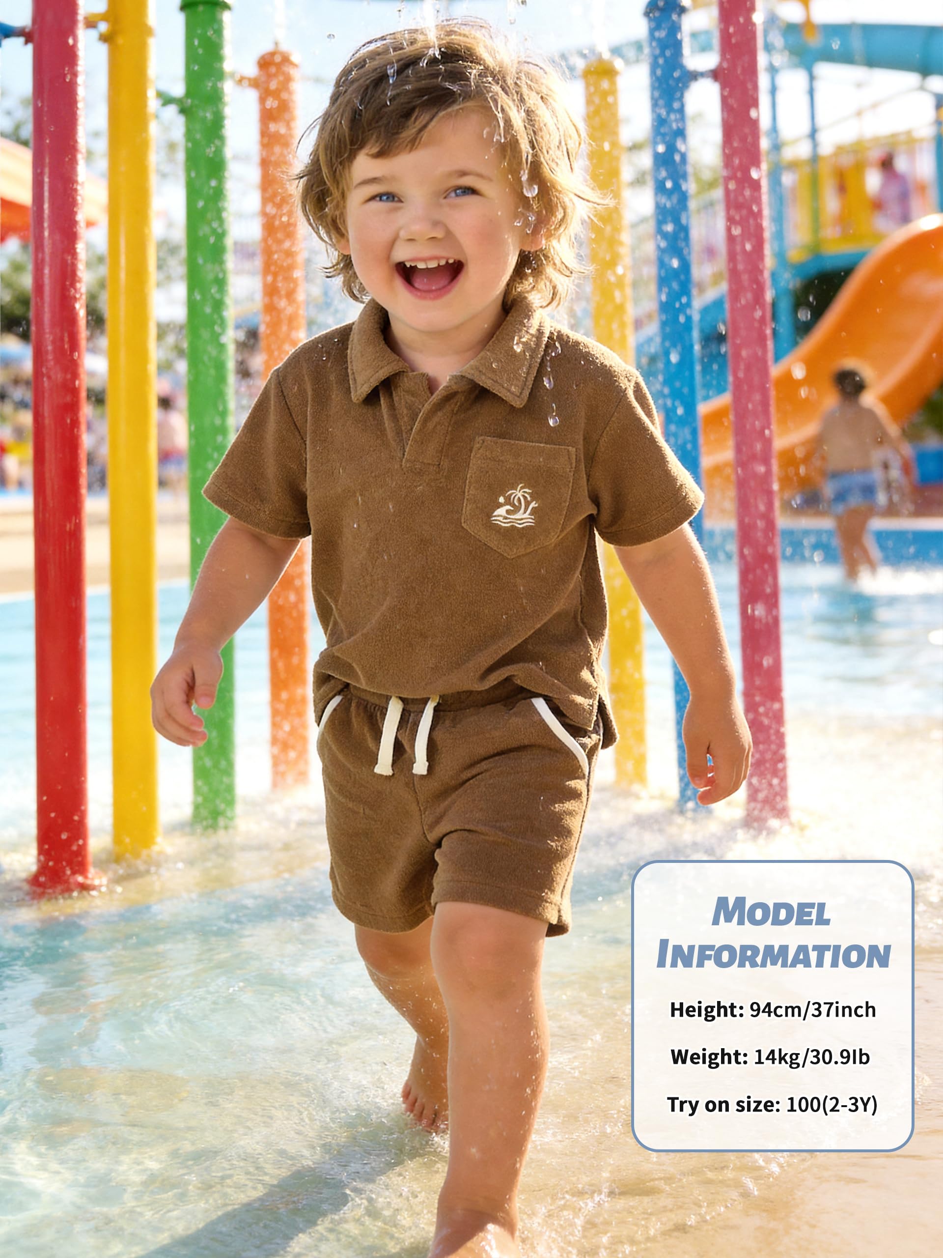 Volunboy Ensemble été Bébé Garçon en Tissu Éponge, Chemise à Col Mouette et Short à Taille Élastique pour Plage et Loisirs