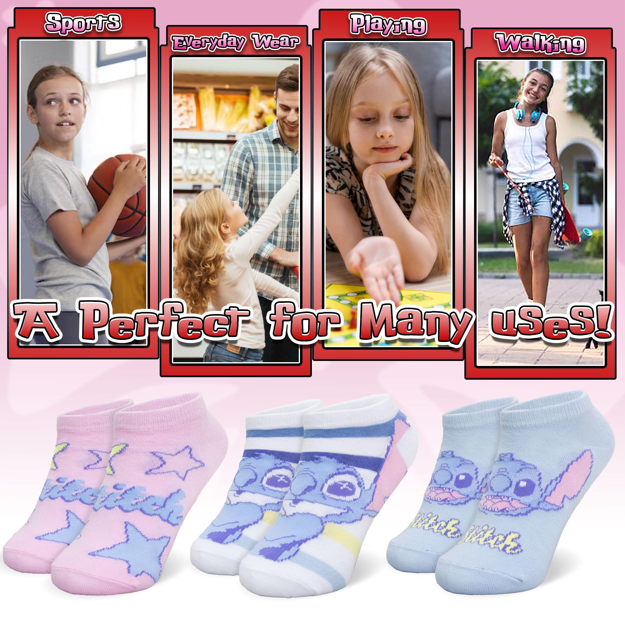Disney Lot de 3 paires de chaussettes pour fille Lilo et Stitch coton fille 7117