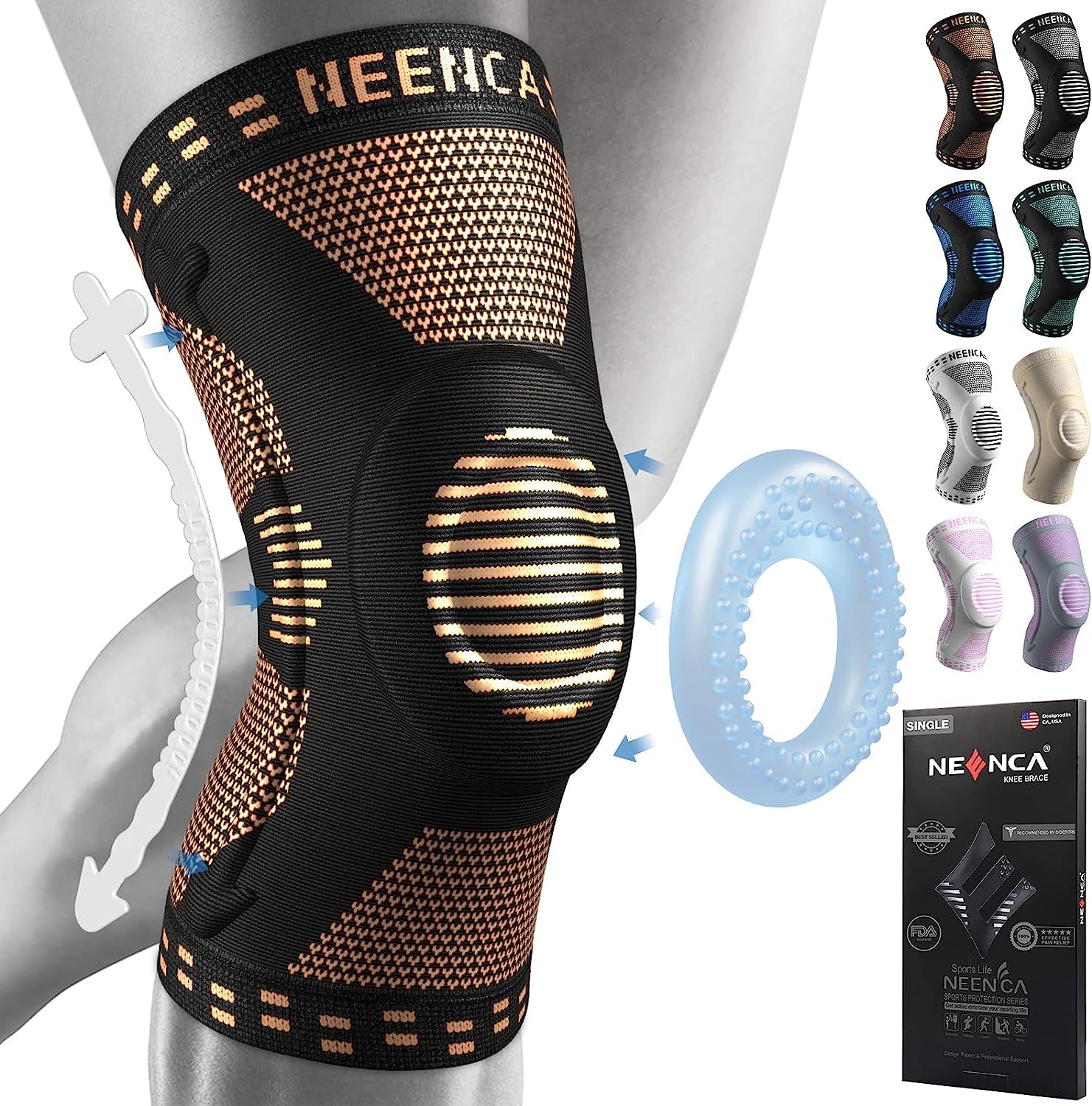 NEENCA Kniestütze, Komprimierte Kniebandage mit Patella Gel Pads & Feder Seitenstabilisatoren, Medizinischer Knieschützer für Laufen, Meniskusriss, Arthritis, Gelenkschmerzlinderung, ACL, Erholung