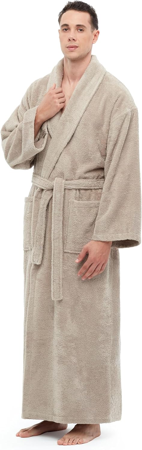 Arus Men's Shawl Collar Robe, Turkish Terry Cotton Bathrobe with Regular and Full Length Options - Image 6