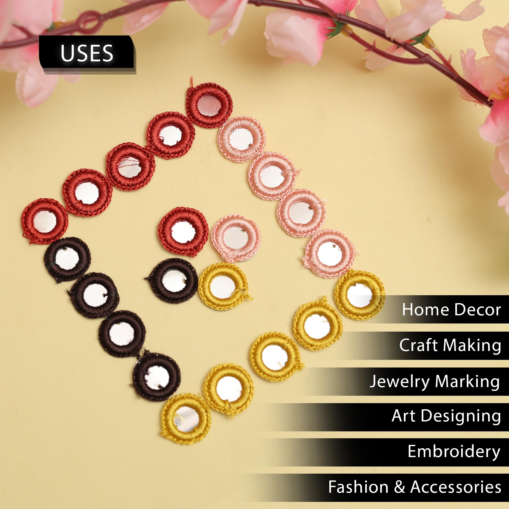 EmbroideryMaterial 100 Pcs Acrylic Embroidery Crochet Mirrors for Craft, Dress Designing, Jewellery Making, Embellishments & Decorative Projects (20MM, Maroon, Peach, Orange, Mustard Yellow - 25 Each) 3
