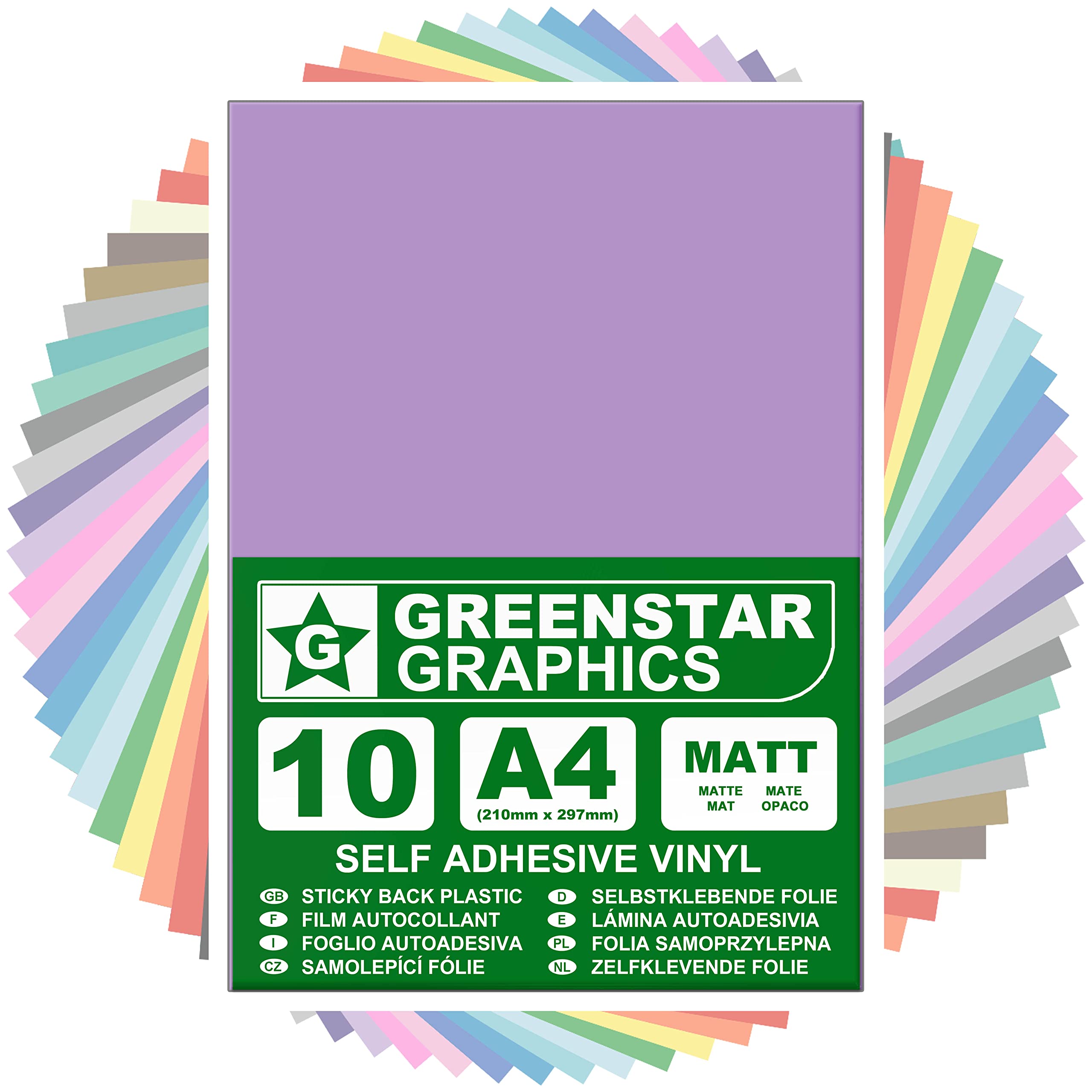 GREENSTAR GRAPHICSMATT 10 Sheet Packs A4 Self Adhesive Craft Vinyl (Sticky Back Plastic) for Silhouette Cameo/Curio/Portrait, Cricut & Brother Scan N Cut 12” Hobby Cutters (Light Purple MATT A4)