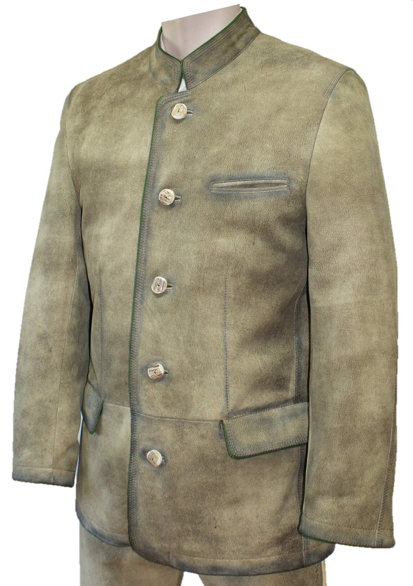 Maddox Lederjacke Trachtenjacke Sakko Jacke Trachtenjanker Leder Trachtenlederjacke Trachtensakko mit Antik-Patina in edler Hirschleder-Optik für Herren Ledersakko mit echten Hirschhorn-Knöpfen
