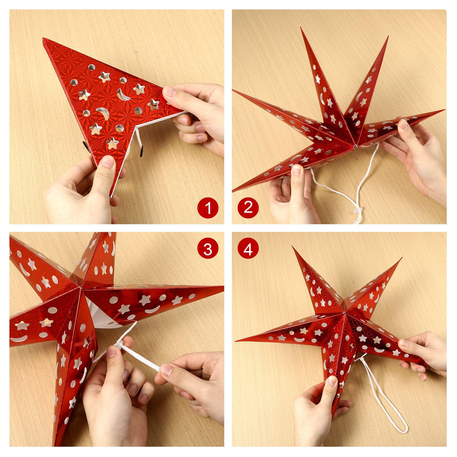 Uonlytech Lot de 5 Etoile Papier a Suspendre lanternes étoiles en papier - 45 cm - Décoration de Noël à suspendre pour mariage, fête d'anniversaire, Noël, Halloween (rouge)