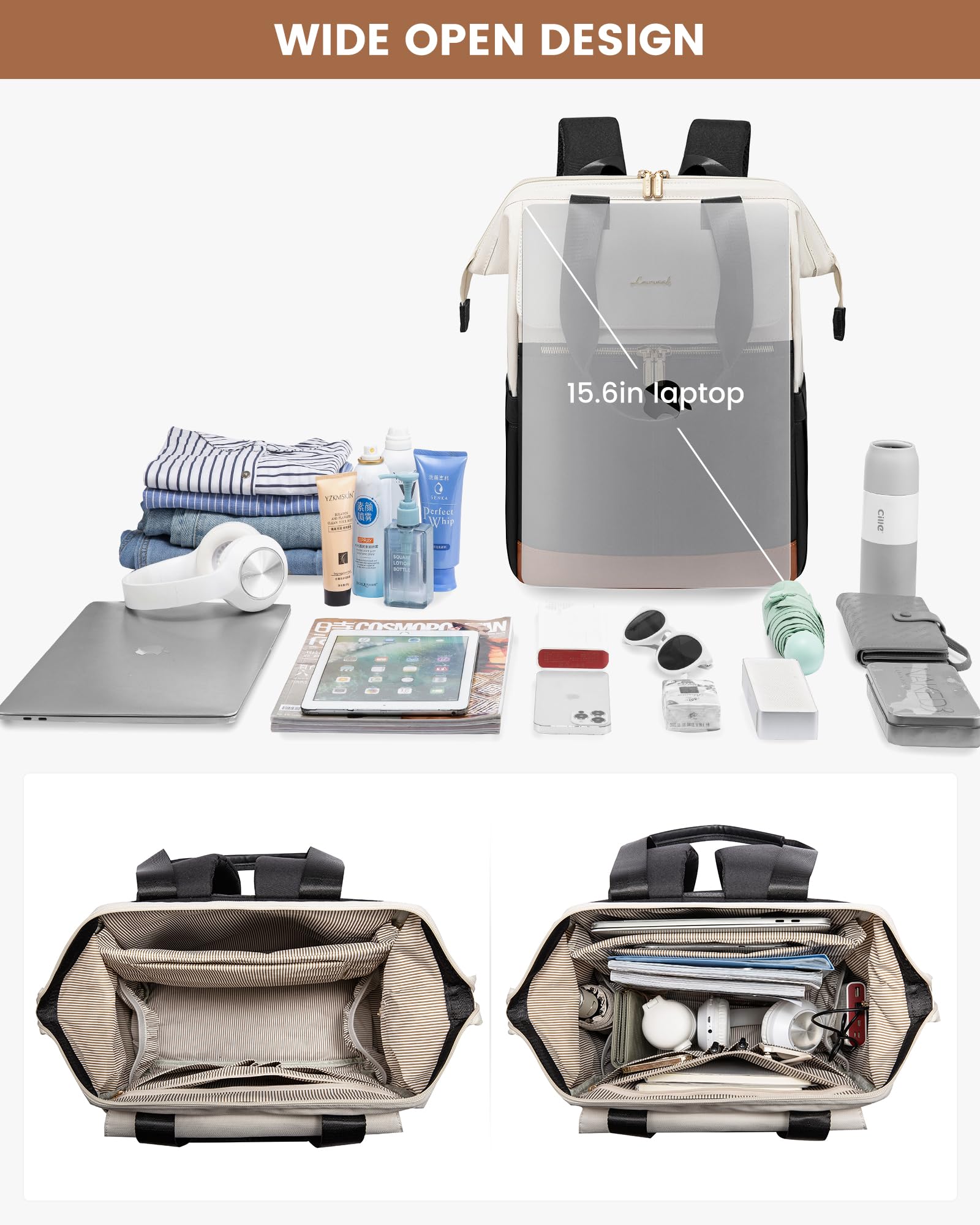 LOVEVOOK 15,6 Pollici Zaino Porta PC Donna, Zaino Lavoro Antifurto, Zaino da Università Impermeabile, Computer Backpack Capiente per Laptop con Porta USB per Viaggi, Docente, Ufficio, Scuola