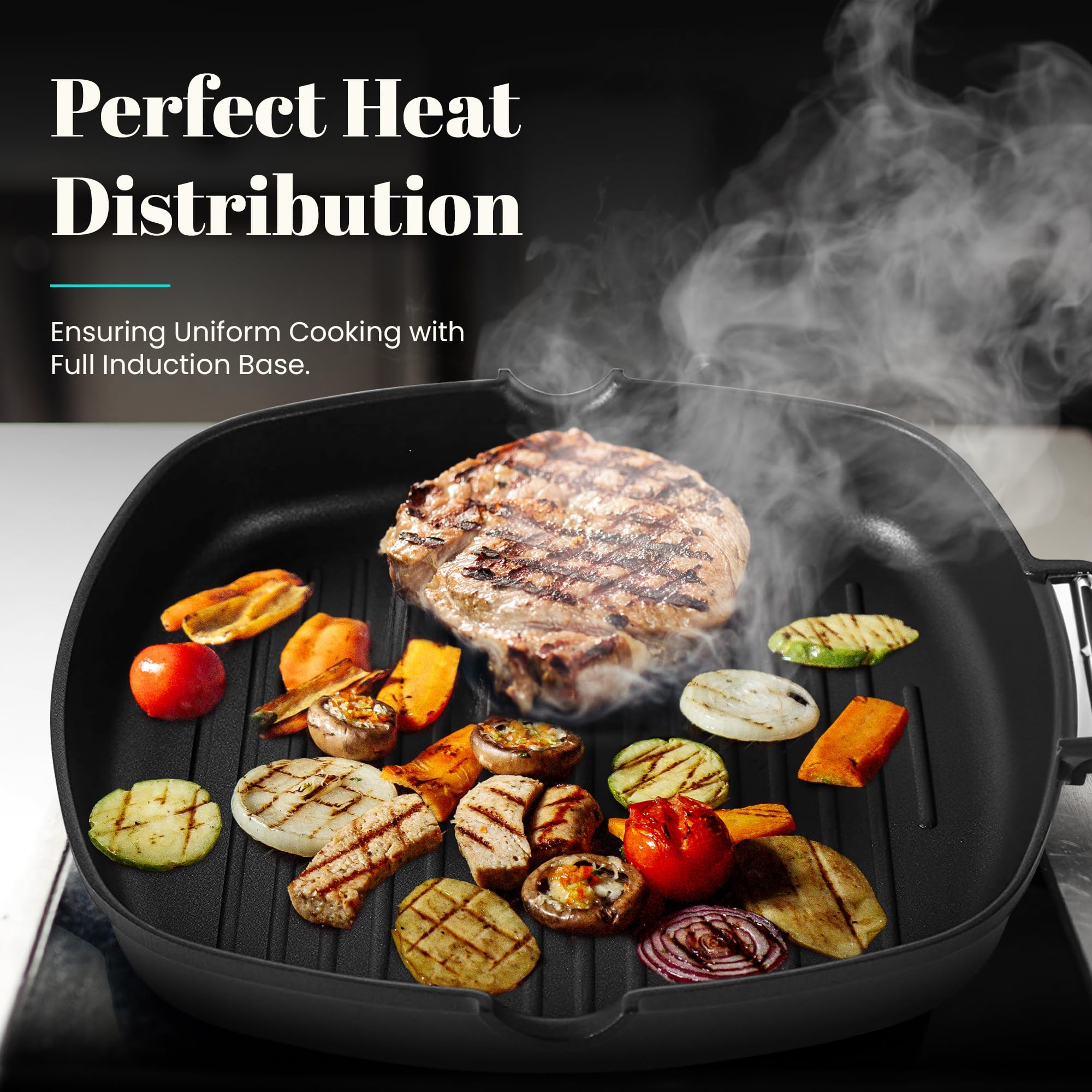 Poêle Barbecue Induction Relaxdays 29x29cm - Revêtement Antiadhésif Poignée Pliable Aluminium Poêle Antiadhésive Avec Poignée Pliable