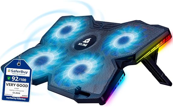 KLIM Wind Laptop Cooling Pad - More than 500 000 units sold - New Version - The Most Powerful Rapid Action Cooling Fan - Laptop Stand with 4 Cooling Fans at 1200 RPM - USB Fan - PS5 PS4 - RGB