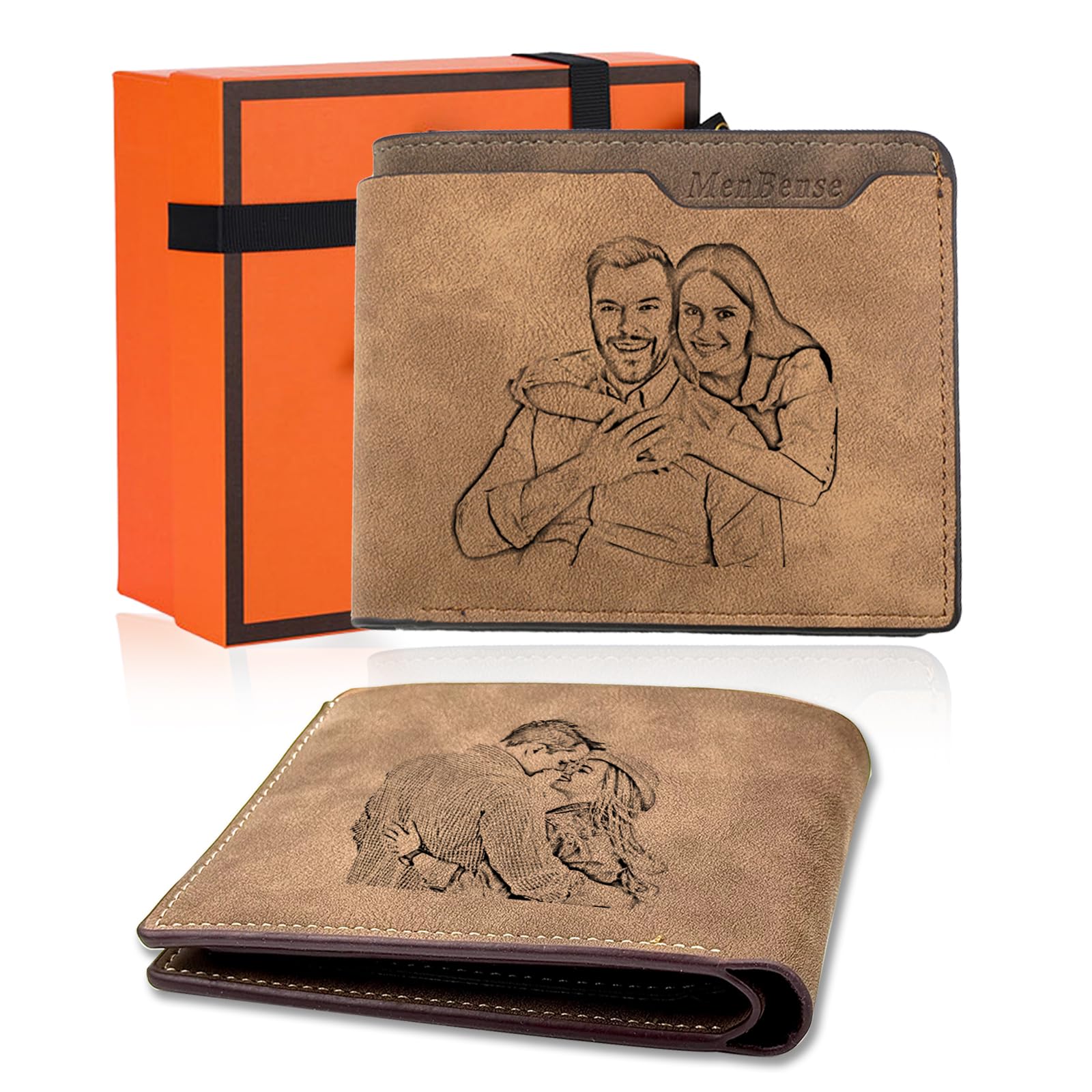 HJX Personalized Wallet for Men Custom Engraved Double Sided Photo Leather Wallet,Personalized Gifts for Dad Husband Valentine's Day Christmas