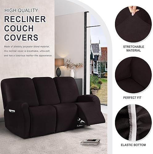 Miniatura 51 de Fundas para sillas reclinables con aspecto de cuero, funda elástica de 4 piezas, funda suave para silla reclinable, protector de muebles lavable