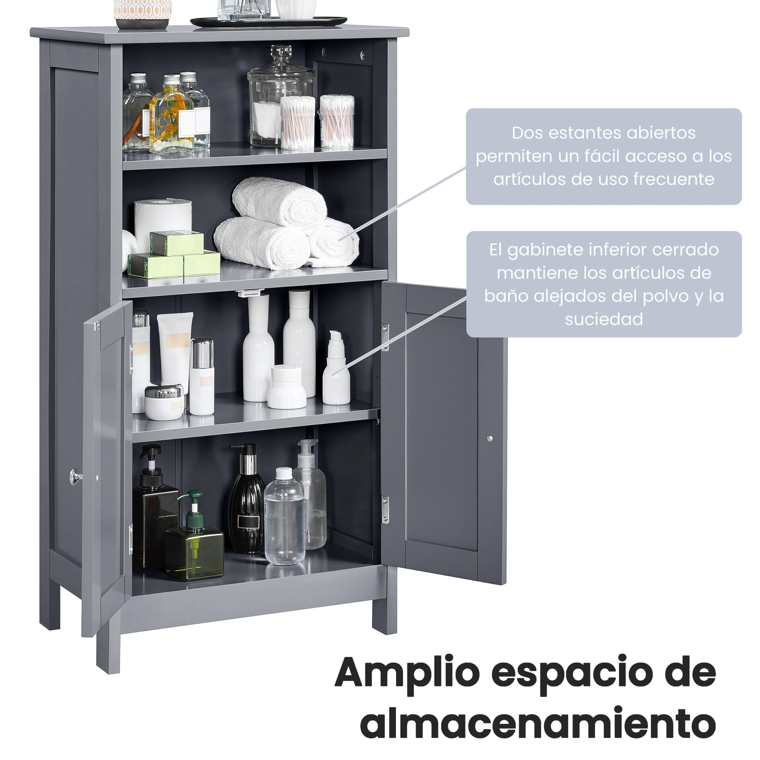 Yaheetech Armario Baño Columna con Estante Mueble Baño Suelo de Madera Armario de Almacenaje Organizador para Salón Cocina 50x30x92,5cm Gris