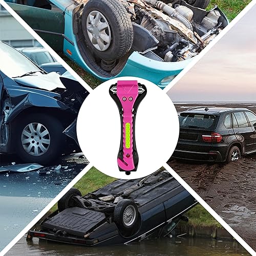 Miniatura 6 de ZHSX Paquete de 10 martillos de seguridad para automóvil, herramienta de escape 2 en 1rompeventanas de emergencia, cortador de cinturón de seguridad