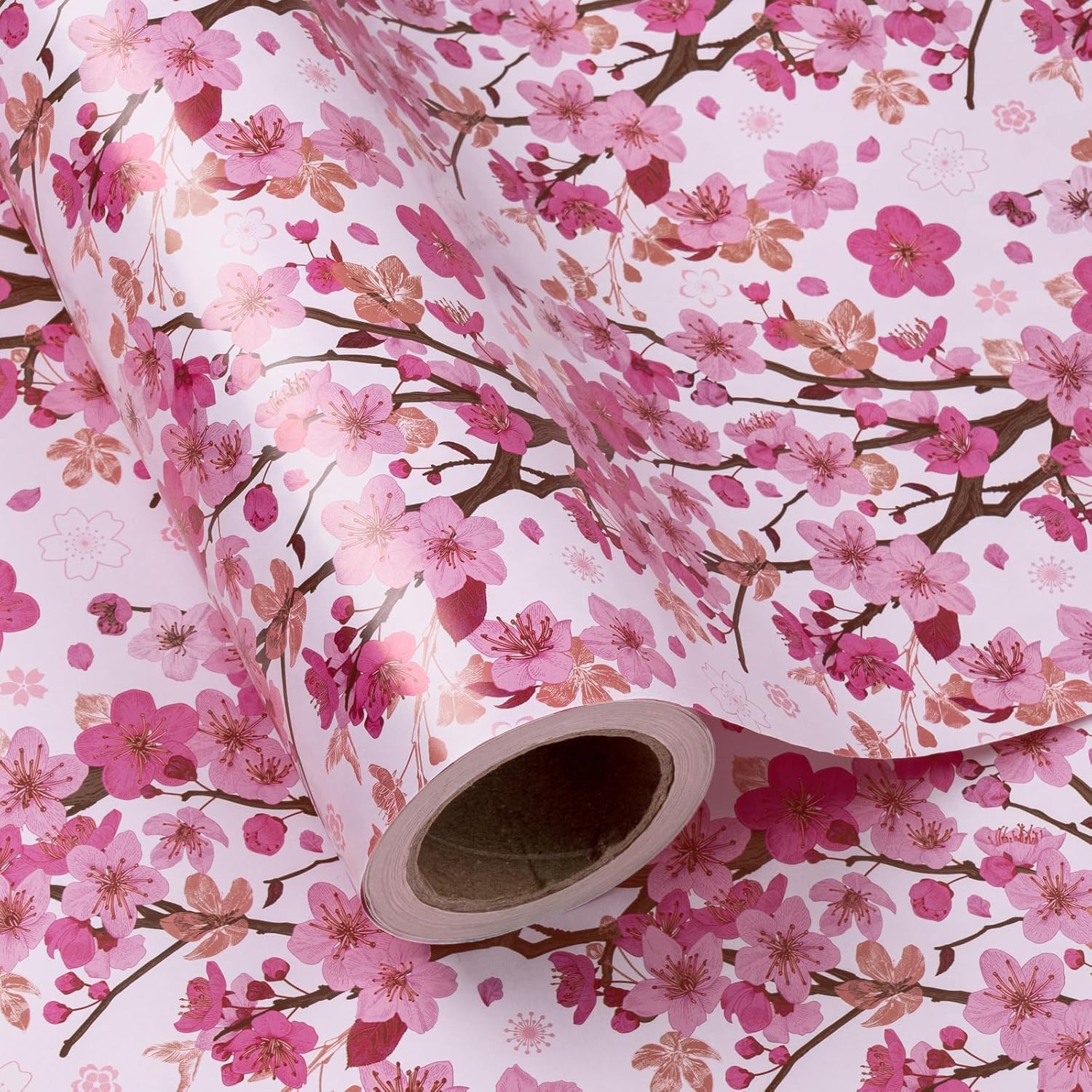 WRAPAHOLIC Scented Wrapping Paper - Mini Roll - 17 Inch X 16.5 Feet - Sakura Cherry Blossom Design with Faint Fragrance for Drawer Liners, Home Closet Shelves, Gift Wrap