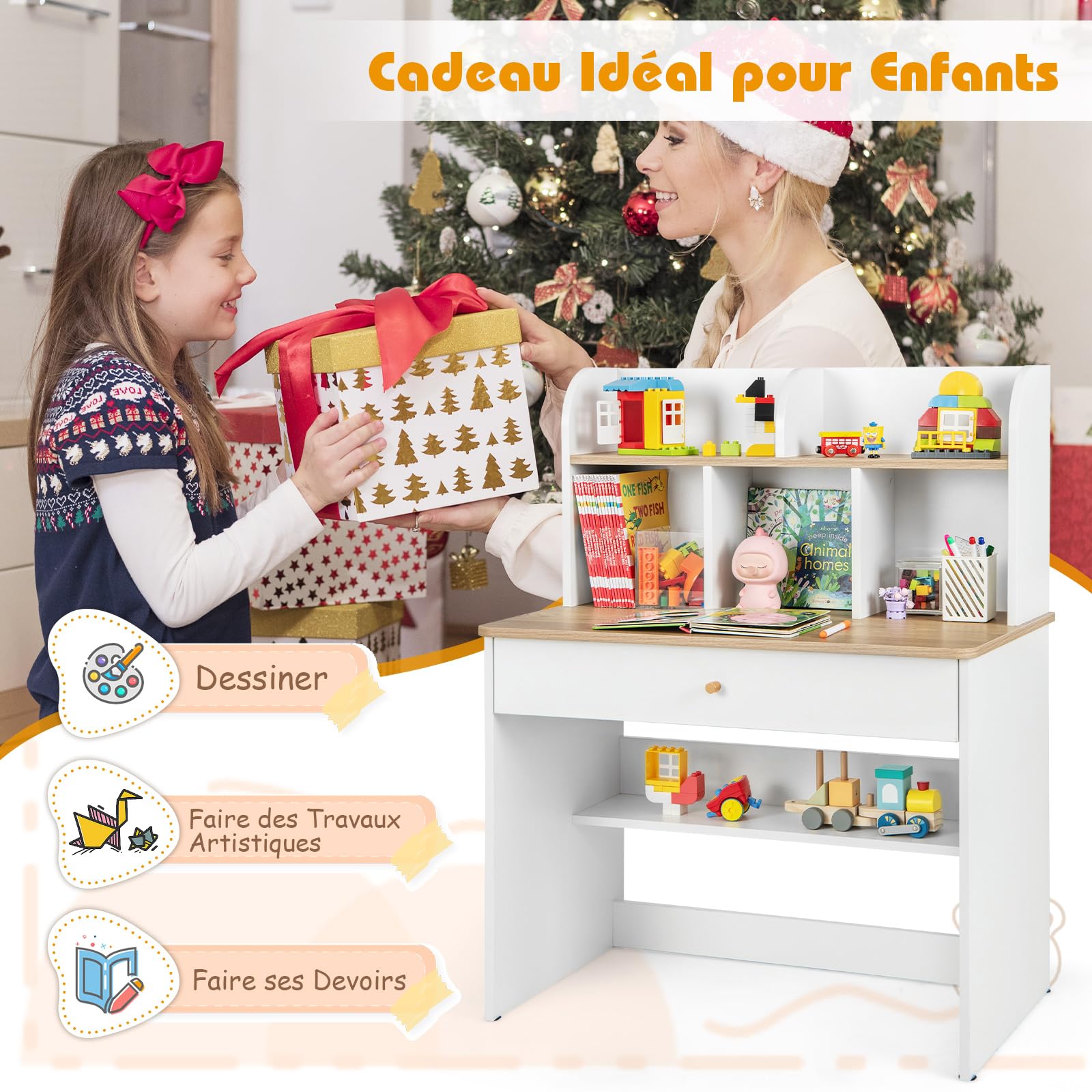 Bureau D'occasion Collégien/lycéen - Acier Noir Et Plateau Bois - 5 Tiroirs