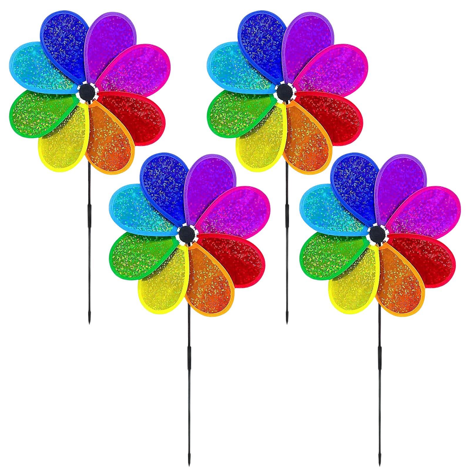 ordinarYone Pack of 4 Flower Windmill Rainbow Windmill Spinner for Windmill Yard Garden Balcony Garden Stake Decoration