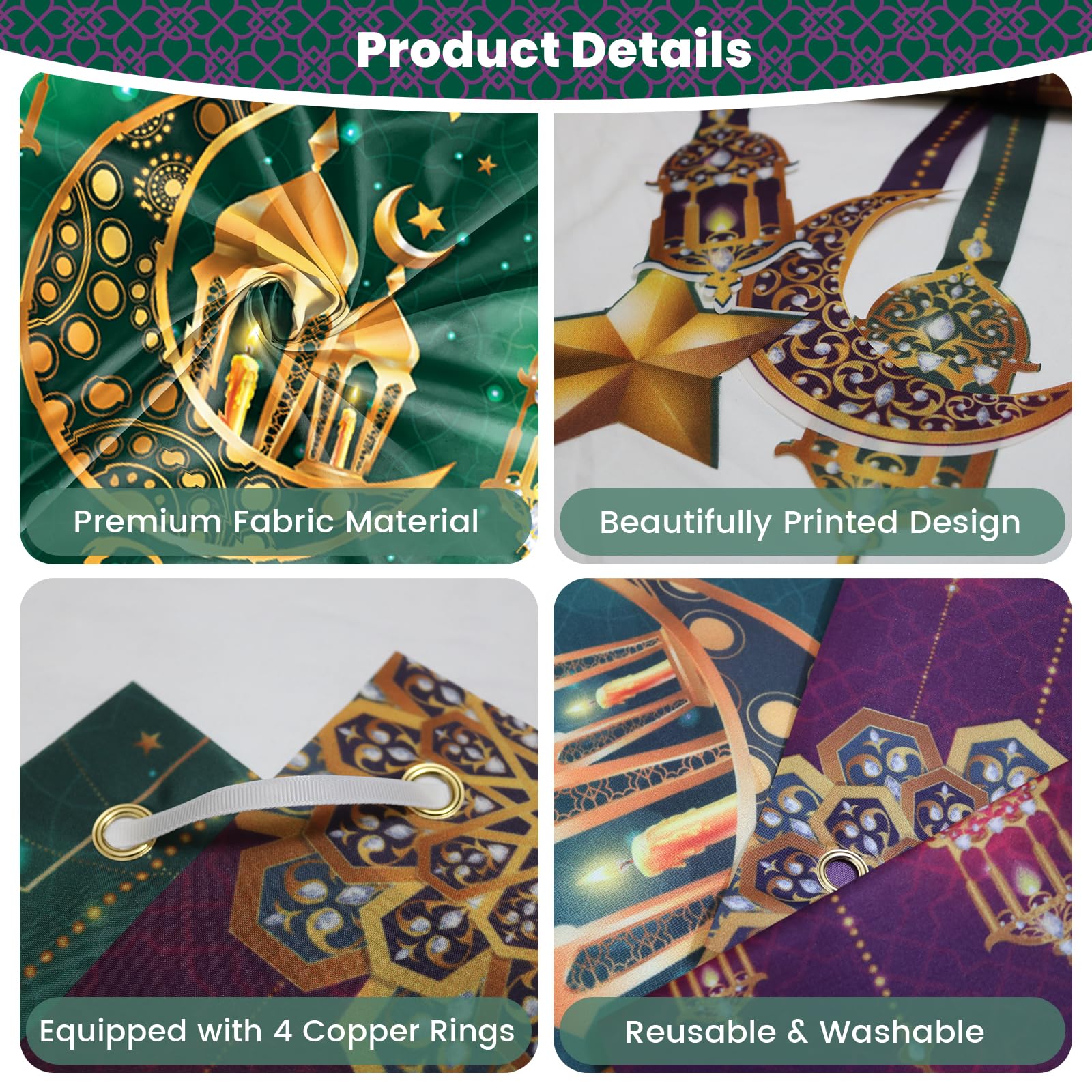 PartyYaa Eid Mubarak & Ramadan Mubarak Banner Set, Eid Ramadan Decorations Combination - Image 3