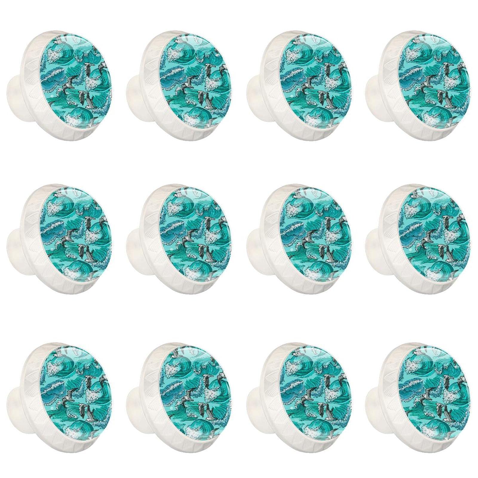 Boutons d'armoires de cuisine ronds en finition soignée décor océanique pour placard chic