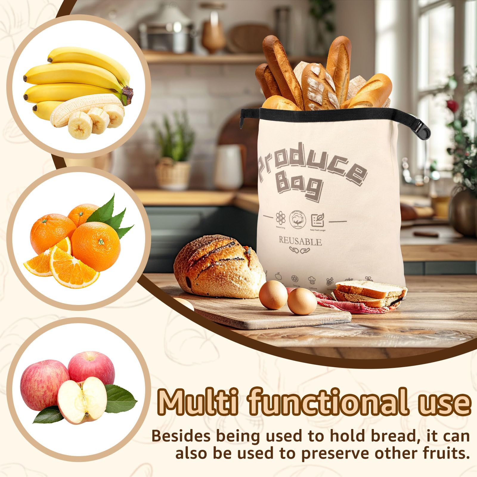 Bread Bags for Homemade Bread, Cotton Beeswax Reusable Sourdough Bags, Portable Practical Food Storage Container to Keep Fresh