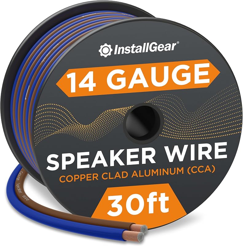 Cable de parlante de calibre 14 de 30 pies – Cable de parlante de audio de auto de aluminio revestido de cobre para sistemas estéreo – Cable de parlante flexible con campera azul y negra – Cine en casa o uso automotriz
