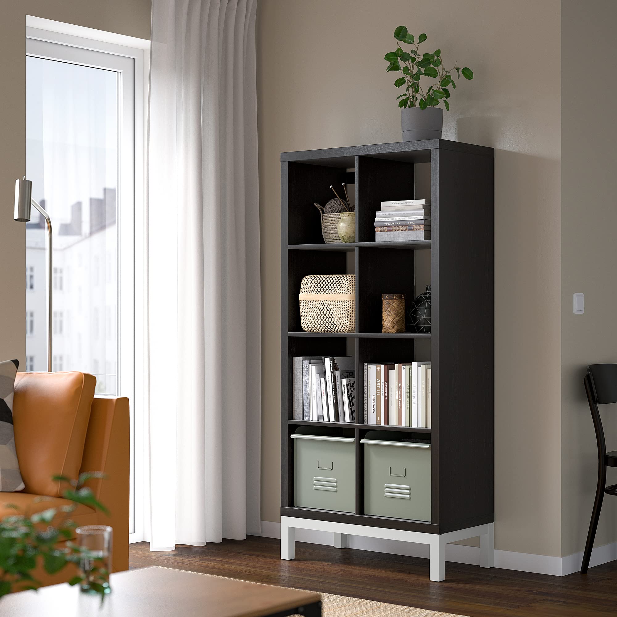 IKEA KALLAX Étagère avec structure 77 x 164 cm Noir/marron/blanc