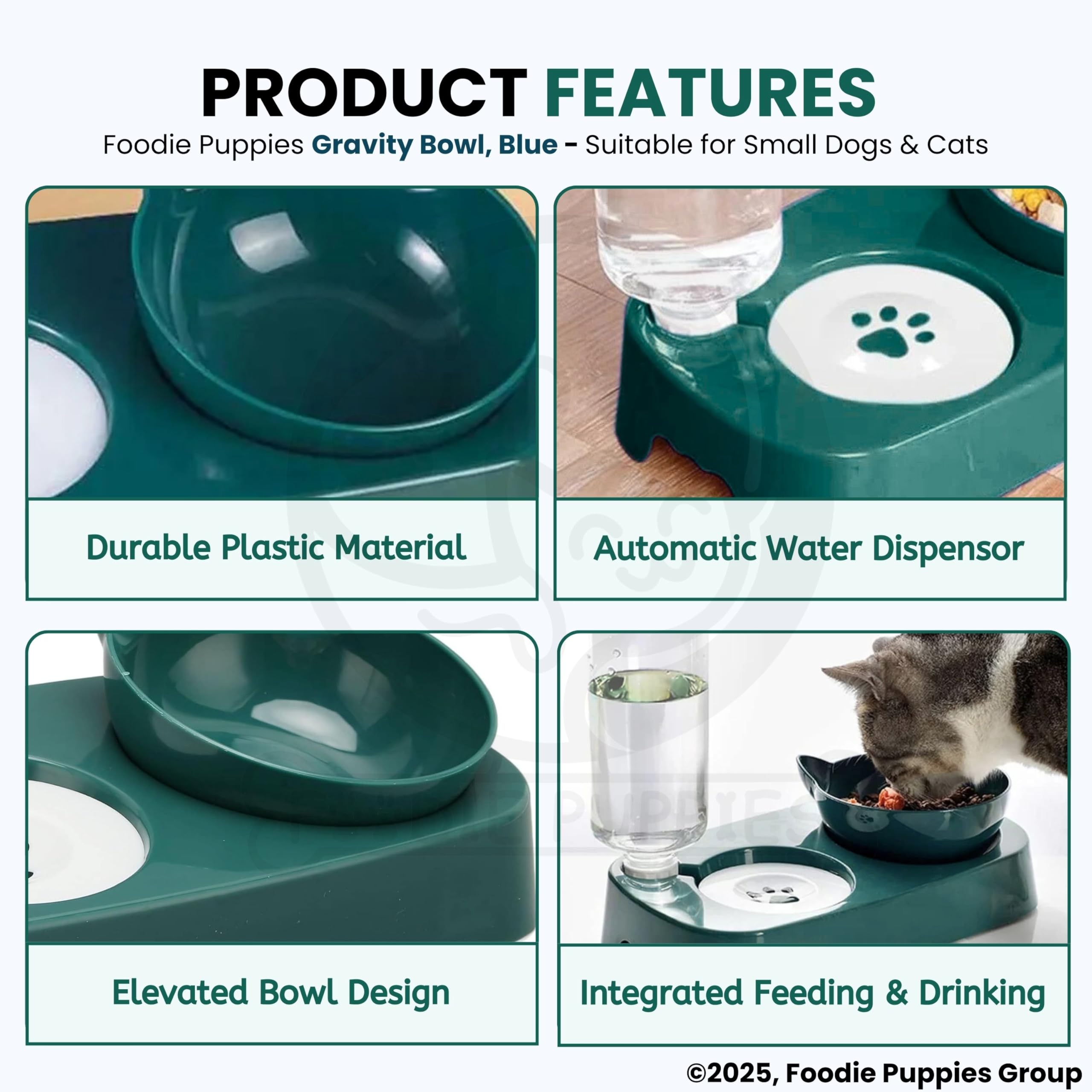 Foodie Puppies 2 in 1 Pet Gravity Feeder Food Bowl and Water Bottle Set- (Green), with Automatic Water Dispenser Bottle, Detachable Tilted Raised Food Bowl for Puppy, Small Dogs Cats and Kittens 4