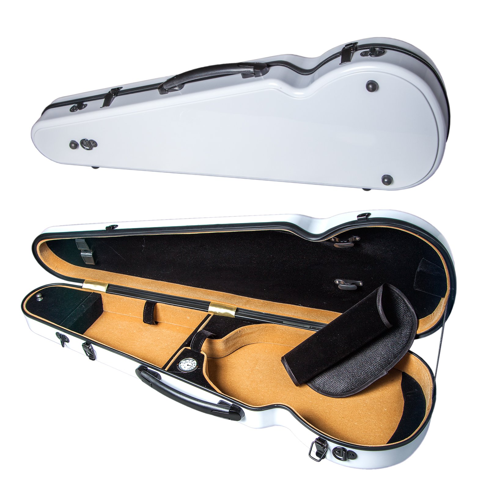 PAITITI Triangular Violin Shaped Full Size Durable Super Light Fiber Glass Case with Hygrometer (White)