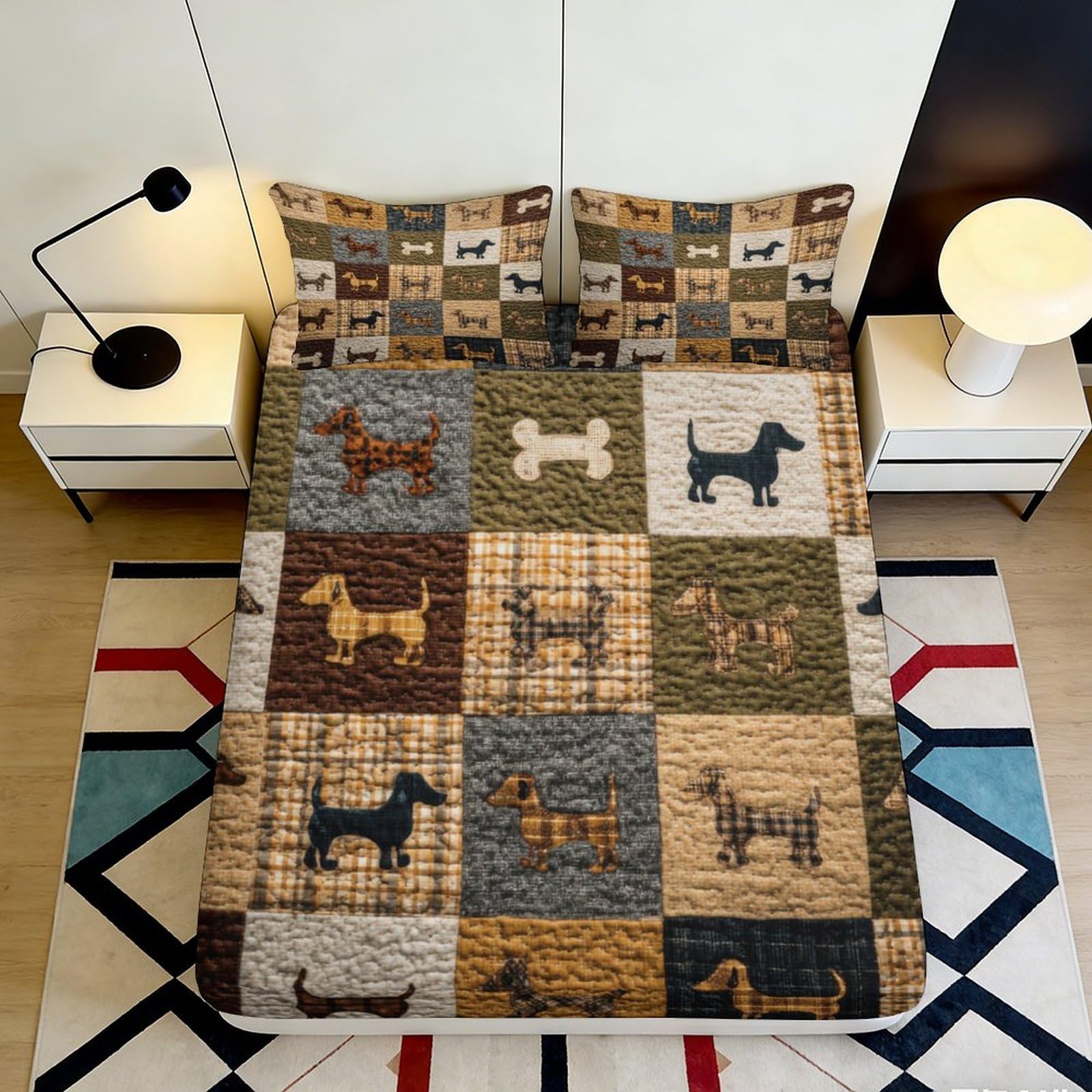 3D Printed Dachshund Patchwork Fitted Sheet Microfiber Soft Anti-Slip Dog Pattern Bed Cover for Bedroom Dorm 90x200x25cm