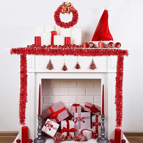 Miniatura 3 de Guirnalda de oropel de Navidad roja de 50 pies, guirnalda de Navidad con torsión metálica para decoración de árbol de Navidad, guirnaldas colgantes