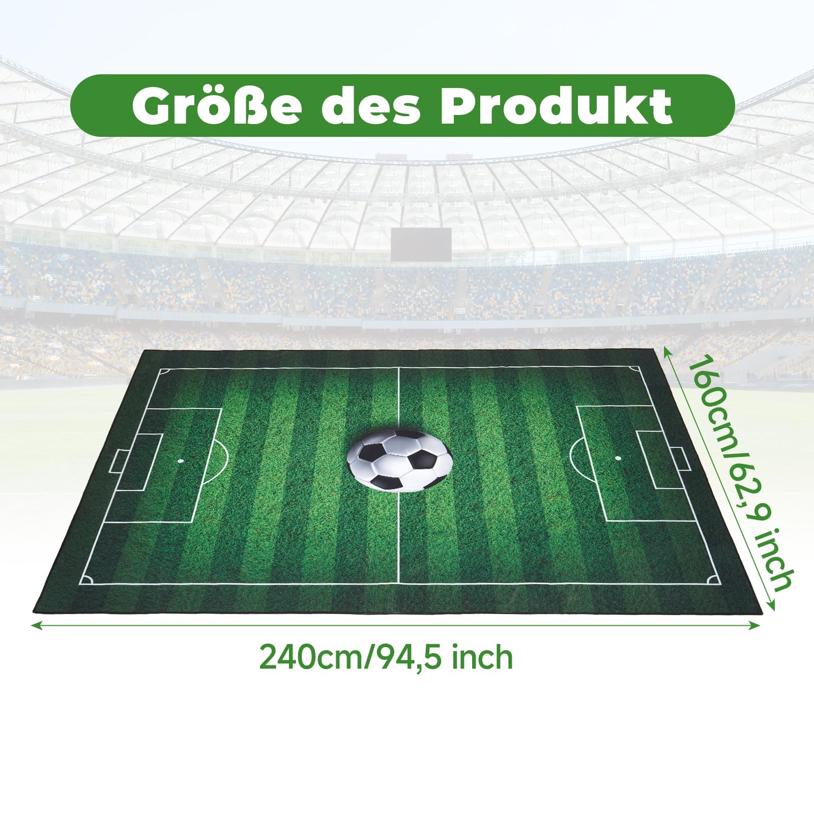 Fussballfeld Teppich, 160 x 240 cm Fußball Spielteppich Groß rutschfeste Fußball Teppich Spielplatz Fußballfeld Dekorative Matte für Spielzimmer Jugendzimmer Wohnzimmer Fußballfans