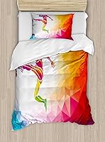 Vista 291 de Ambesonne Juego de funda de edredón color menta, líneas onduladas horizontales a rayas blancas abstractas de tonos suaves, exhibición de arte